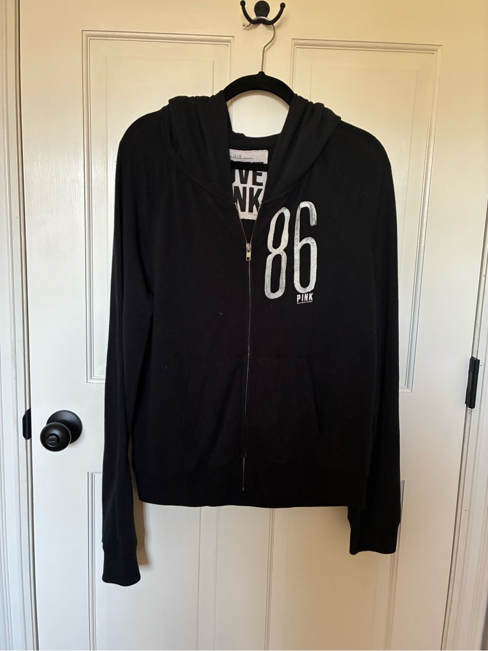 PINK Victoria's Secret Black Hoodie with LOVE PINK Patch